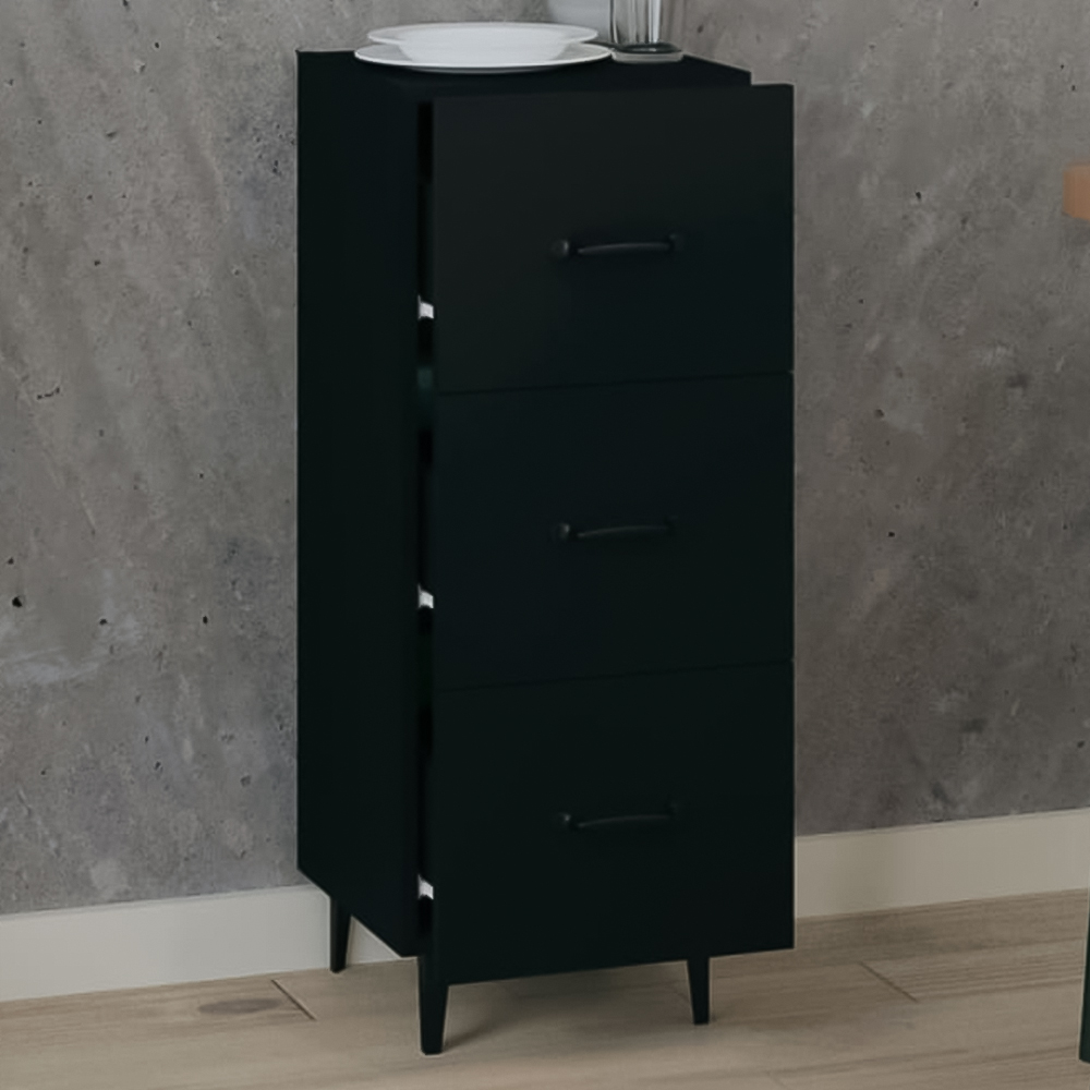 vidaXL 3 Drawer Black Wooden Sideboard Image 1