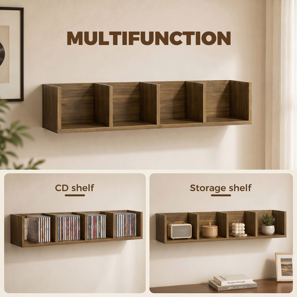 HOMCOM 4 Shelf Walnut Wooden Wall-Mounted Display Shelf Image 6