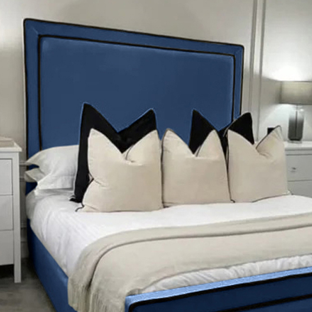 Eleganza Home Bianca King Size Blue Plush Velvet Bed Frame with Headboard and Footboard Image 2