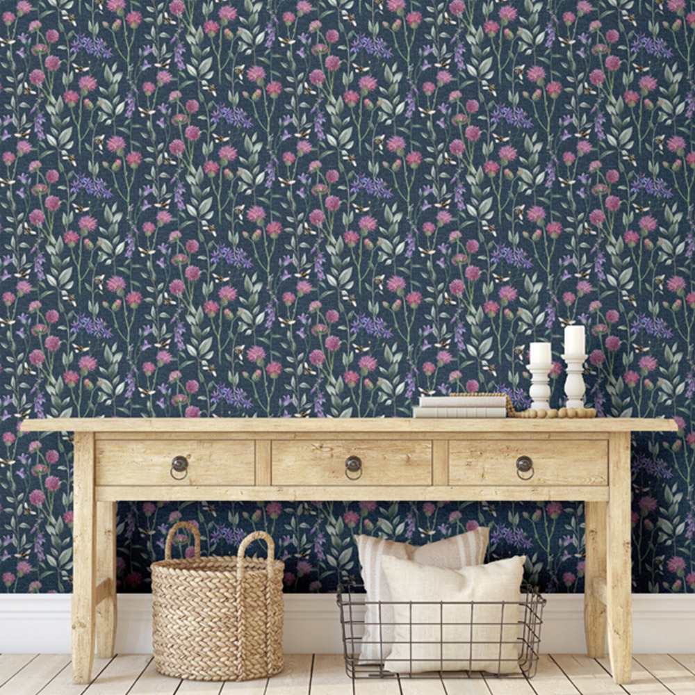 Arthouse Bumblebee Meadow Navy Wallpaper Image 4