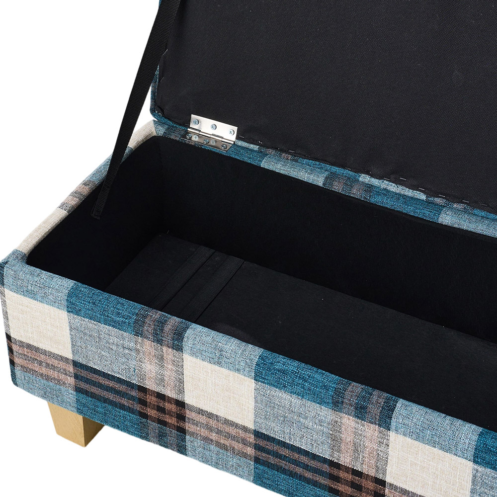Living and Home Blue Tartan Linen Storage Ottoman Bench Image 4