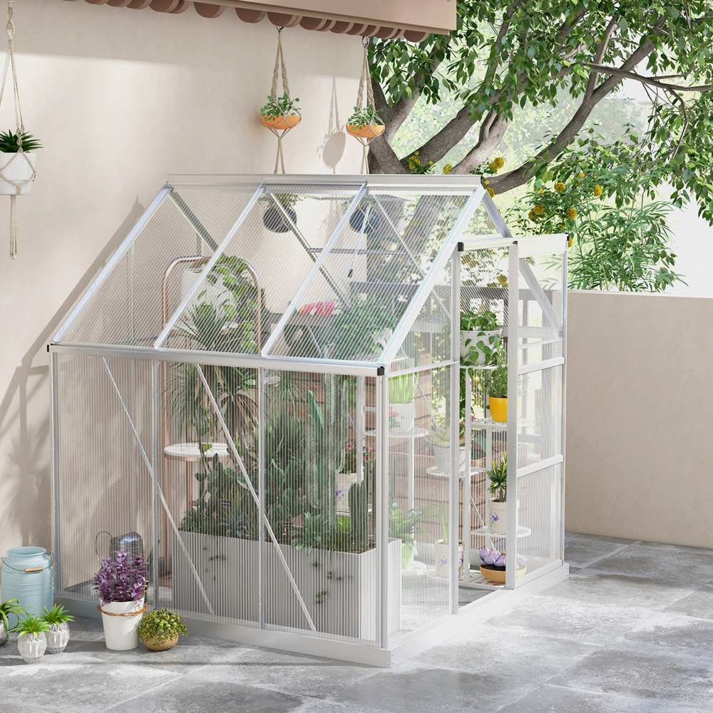 Outsunny Silver Polycarbonate and Aluminium 6 x 6ft Walk In Greenhouse  Image 2
