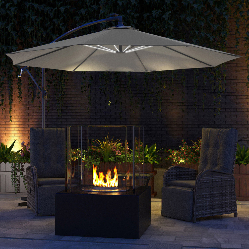 Outsunny Grey LED Crank Banana Cantilever Parasol 3m Image 2