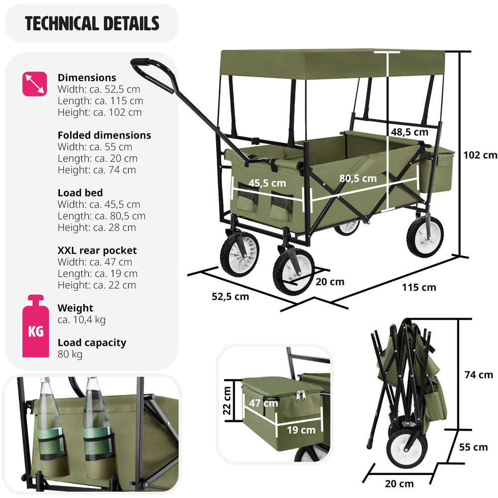 tectake Green 3 Pocket Foldable Garden Trolley 80kg Image 9
