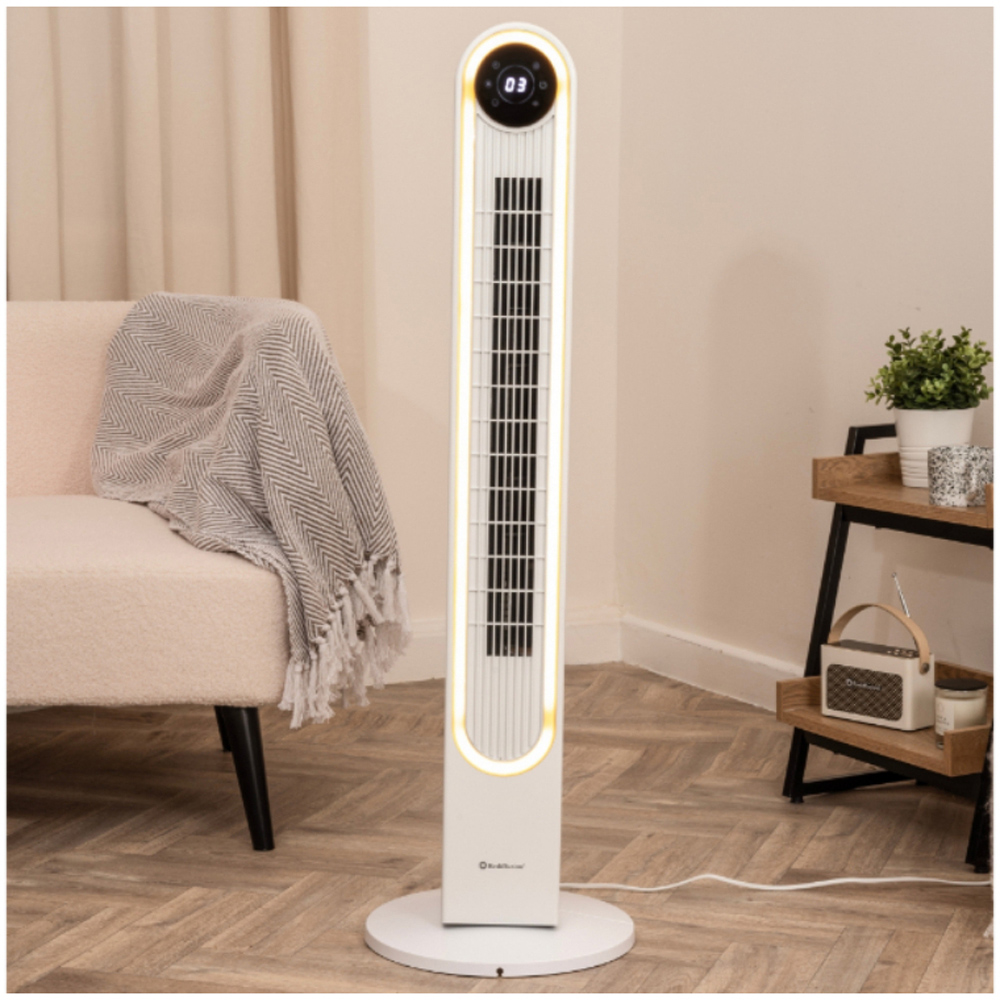 Rediffusion Halo White Quiet Cooling Digital Tower Fan with Warm White Halo Light 42 inch Image 2