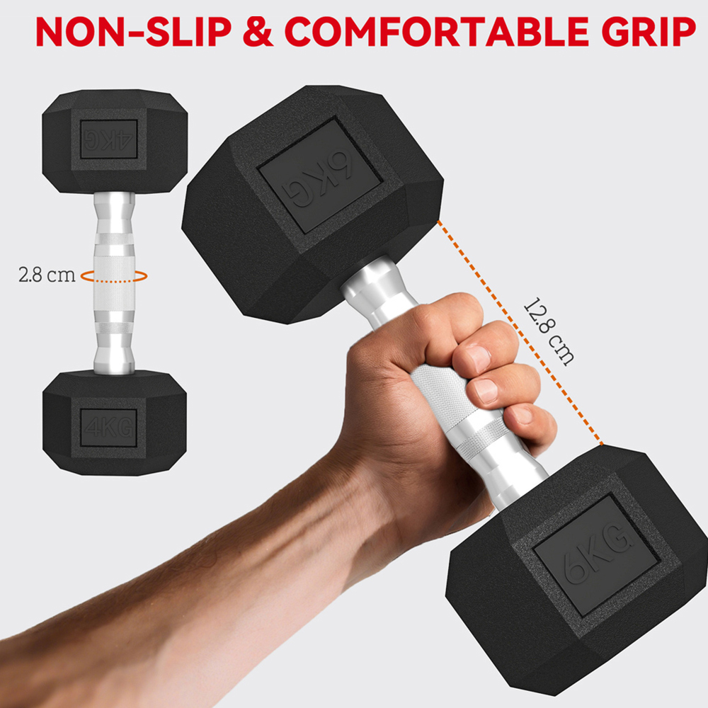 SPORTNOW Black Hex Dumbbell Set with Storage Rack 36kg 6 Pack Image 8
