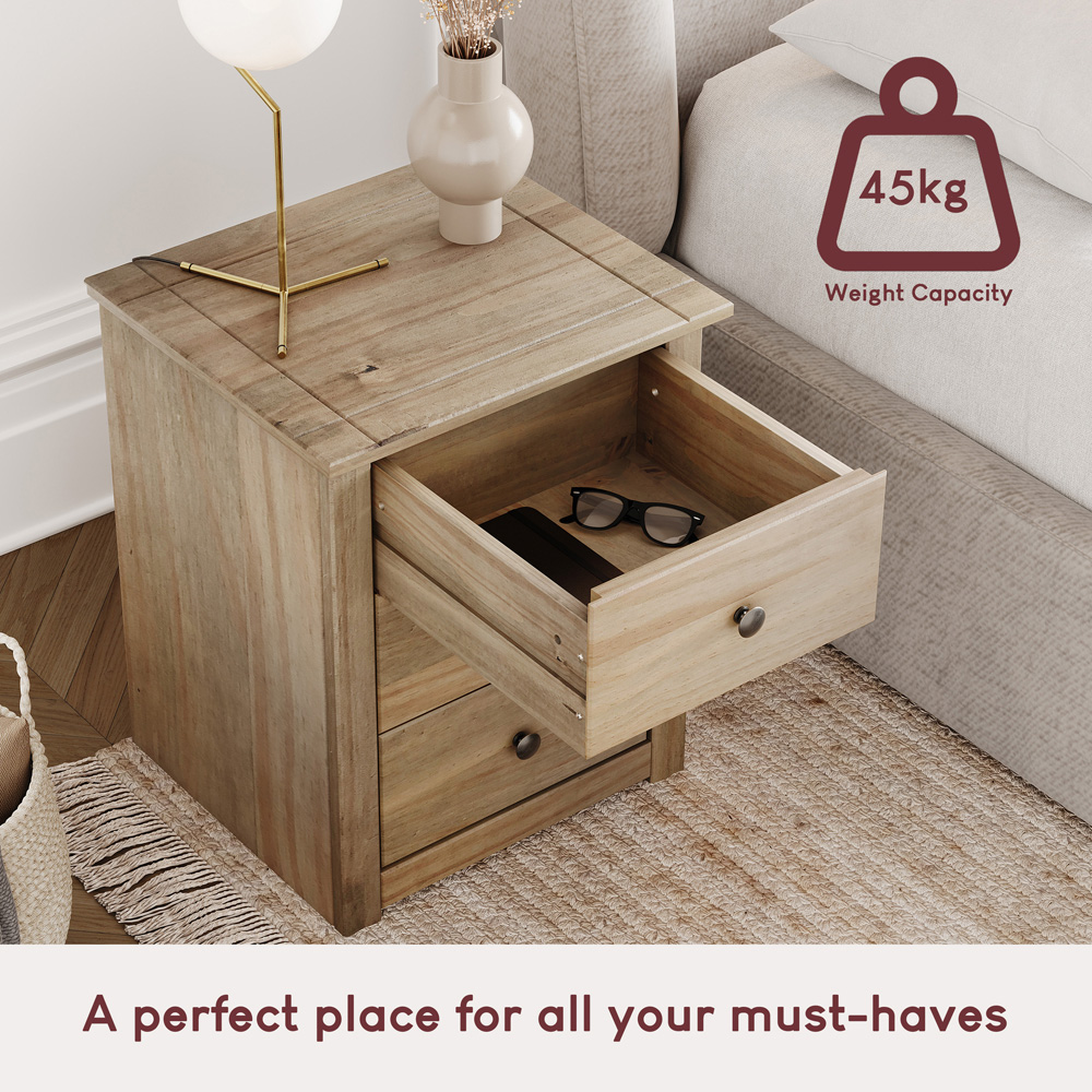 Vida Designs Panama 3 Drawer Pine Bedside Table Image 6