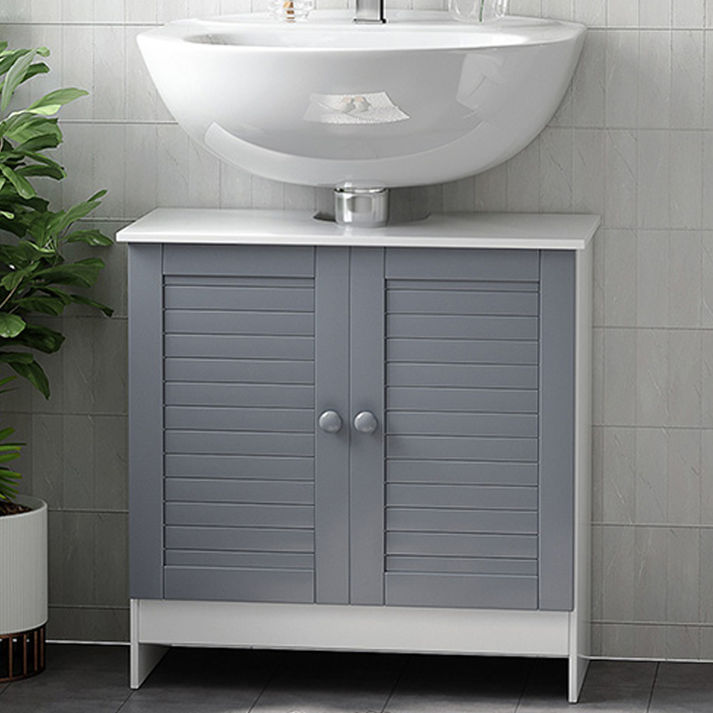 Kleankin White and Grey Under Sink Bathroom Cabinet Image 1