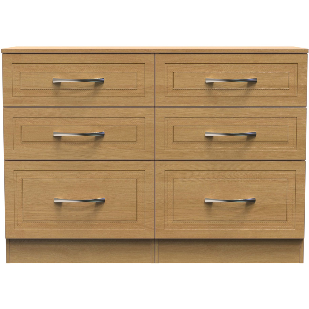 Crowndale Dorset 6 Drawer Modern Oak Wide Chest of Drawers Ready Assembled Image 3