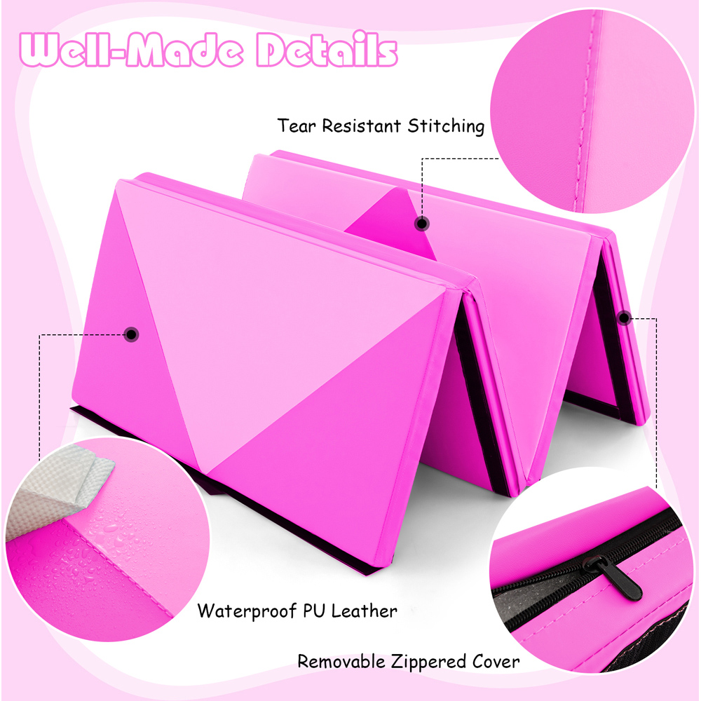 Costway Macaron Pink PU Leather Folding Gymnastics Mat 240cm Image 4