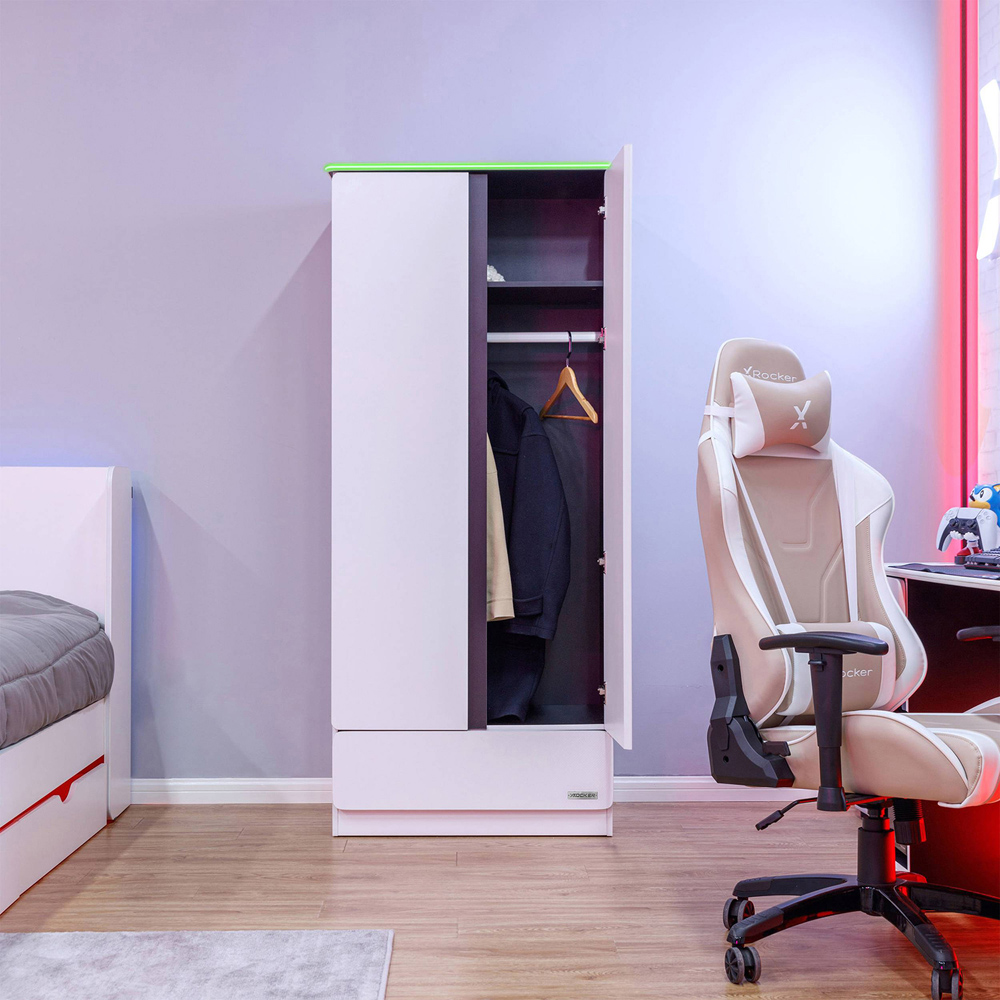 X Rocker Carbon-Tek 2 Door White Wardrobe with Neo Fibre LED Lights Image 4