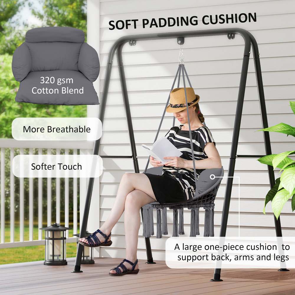 Outsunny Boho Dark Grey Hammock Chair Image 5