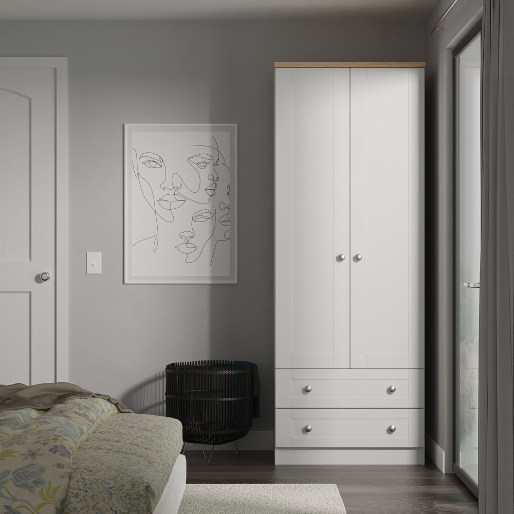 Crowndale Sussex 2 Door 2 Drawer Grey Ash and Bardolino Oak Tall Wardrobe Ready Assembled Image 6