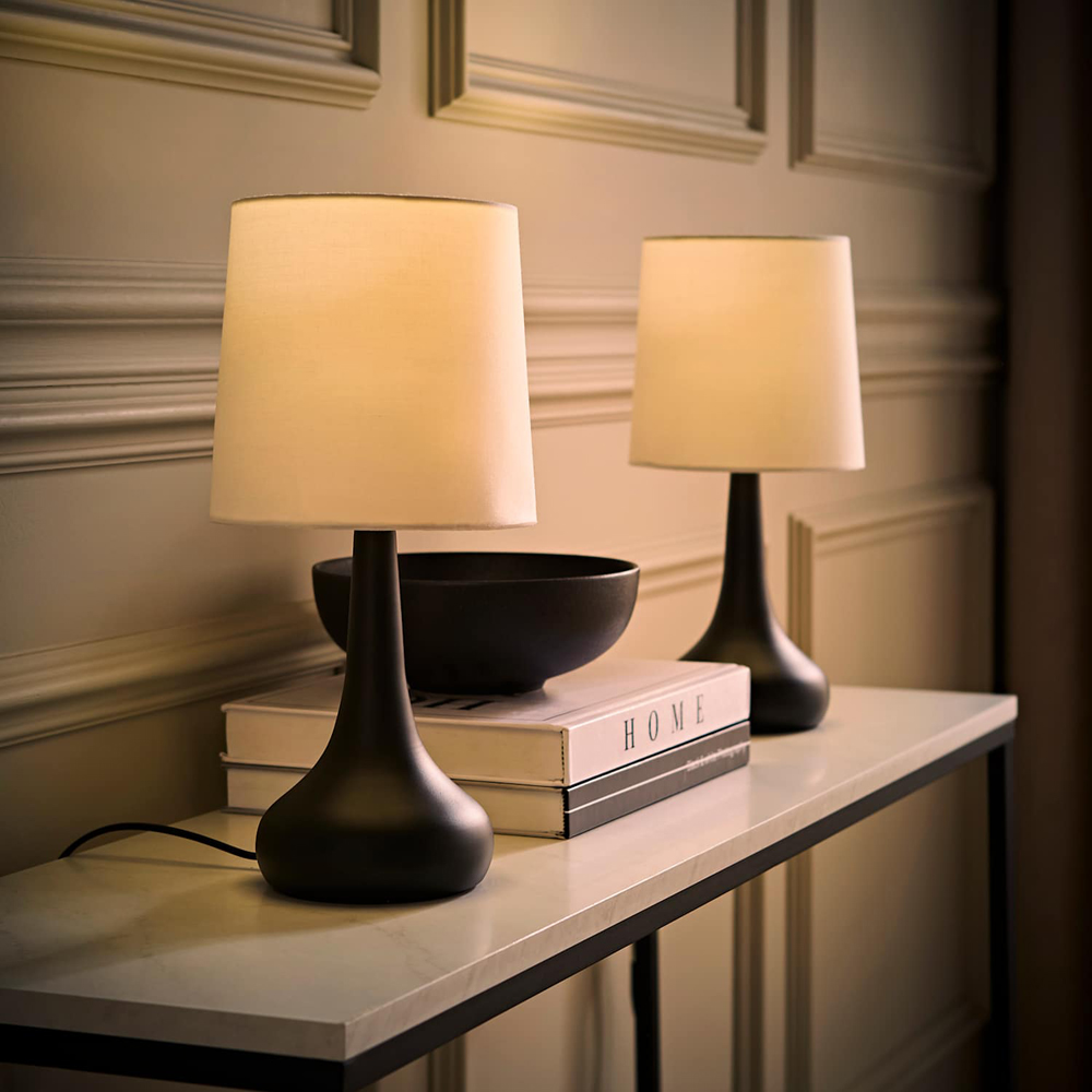 ValueLights Teardrop Grey Shade Black Chrome Touch Table Lamp with Bulb 2 Pack Image 2