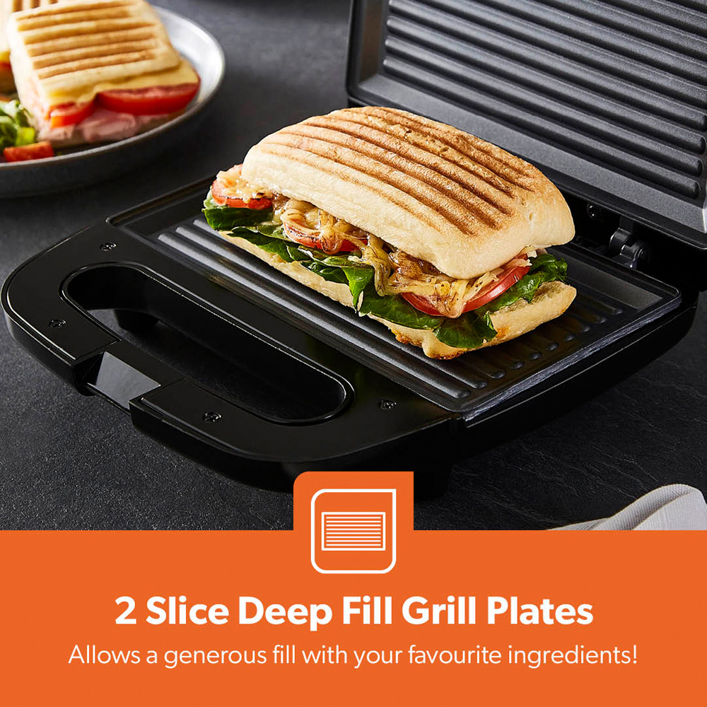 Geepas Panini GGM6001 Black and Silver 2 Sice Sandwich Toaster 750W Image 3