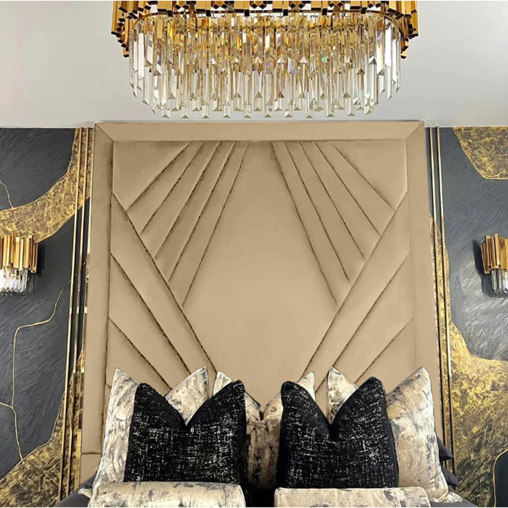 Eleganza Home Solia King Size Beige Plush Velvet Bed Frame with Headboard Image 3