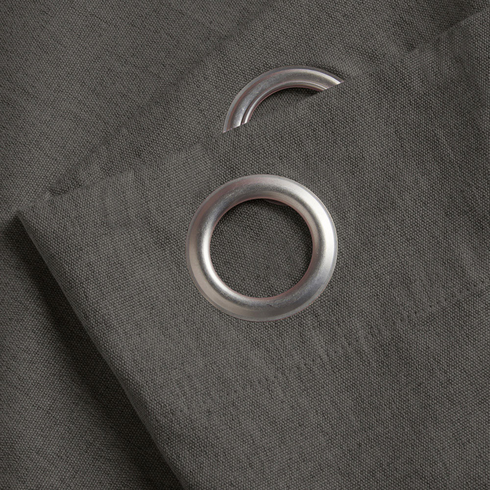 Alan Symonds Charcoal Linen Look Blackout Ring Top Eyelet Curtains 161 x 183cm Image 2