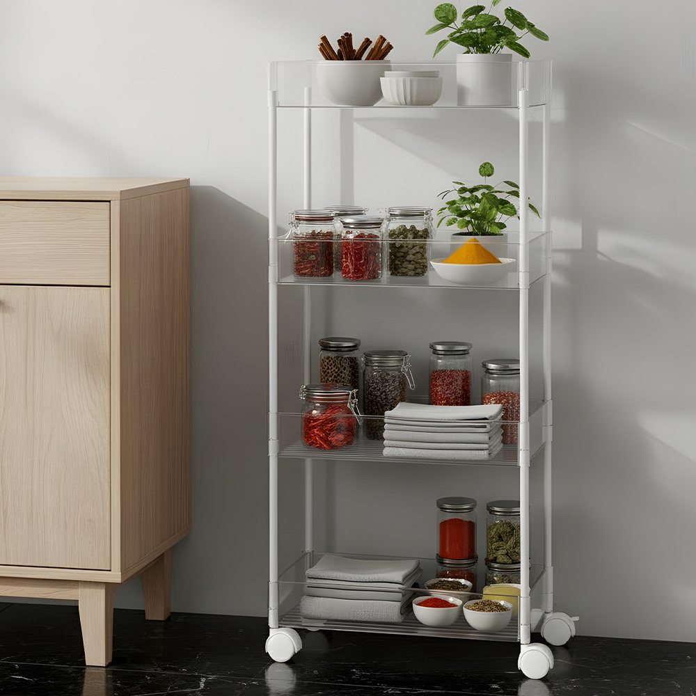 Living and Home 4 Shelf Clear Rolling Storage Cart Image 7