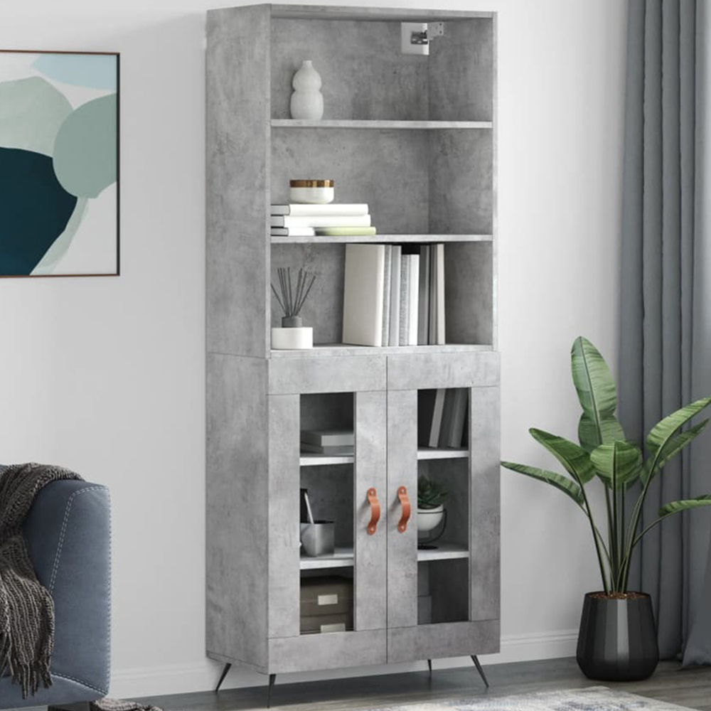 vidaXL 2 Glass Door 3 Shelf Concrete Grey Highboard Image 1