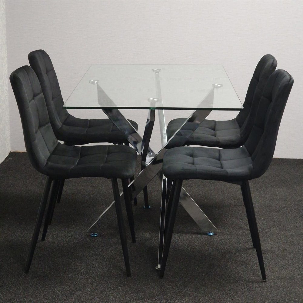 Kosy Koala 4 Seater Glass Rectangle Dining Set Black Velvet Image 3