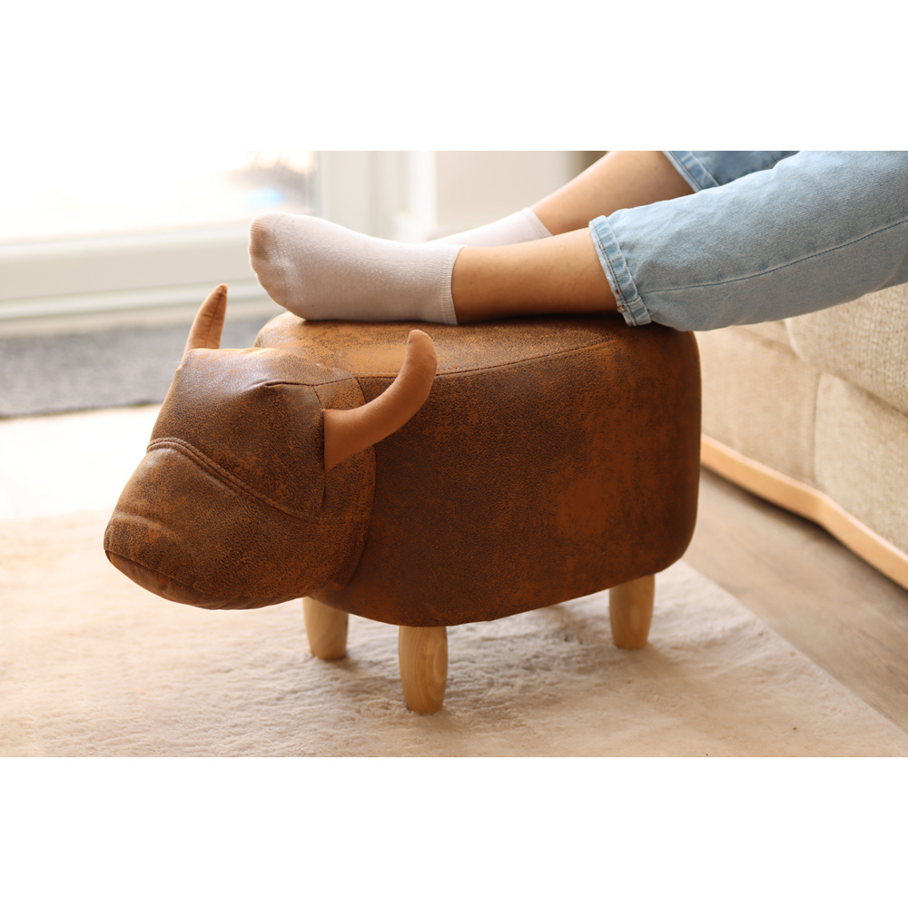 Gardeco Cocoa The Brown Cow Leatherette Footstool Image 6
