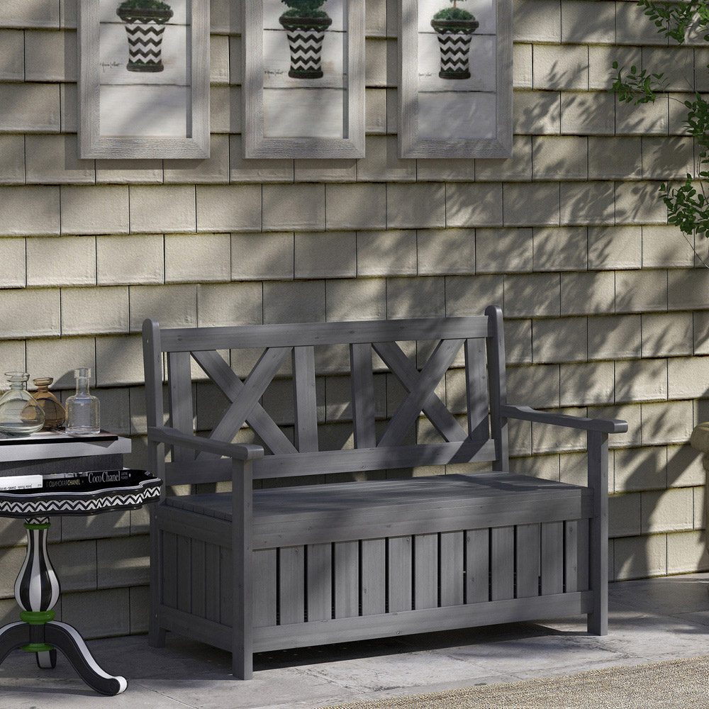 Outsunny Charcoal Grey Wood Storage Garden Bench Image 3