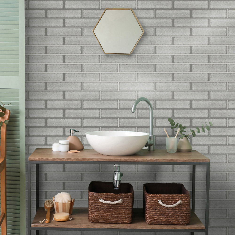 Holden Celadon Gloss Tile Grey Wallpaper Image 4