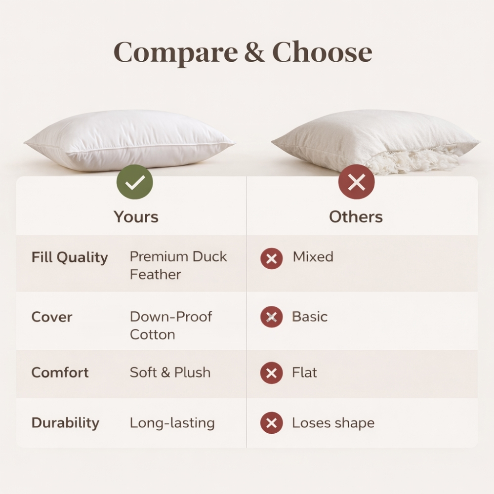 MHG Living White Duck Feather Soft Support Cotton Cover Pillows 2 Pack Image 9