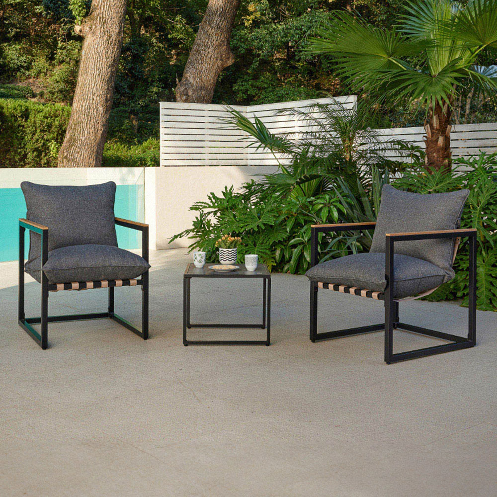 Home Detail Marbella 2 Seater Black Balcony Lounge Set with Dark Grey Cushions Image 1