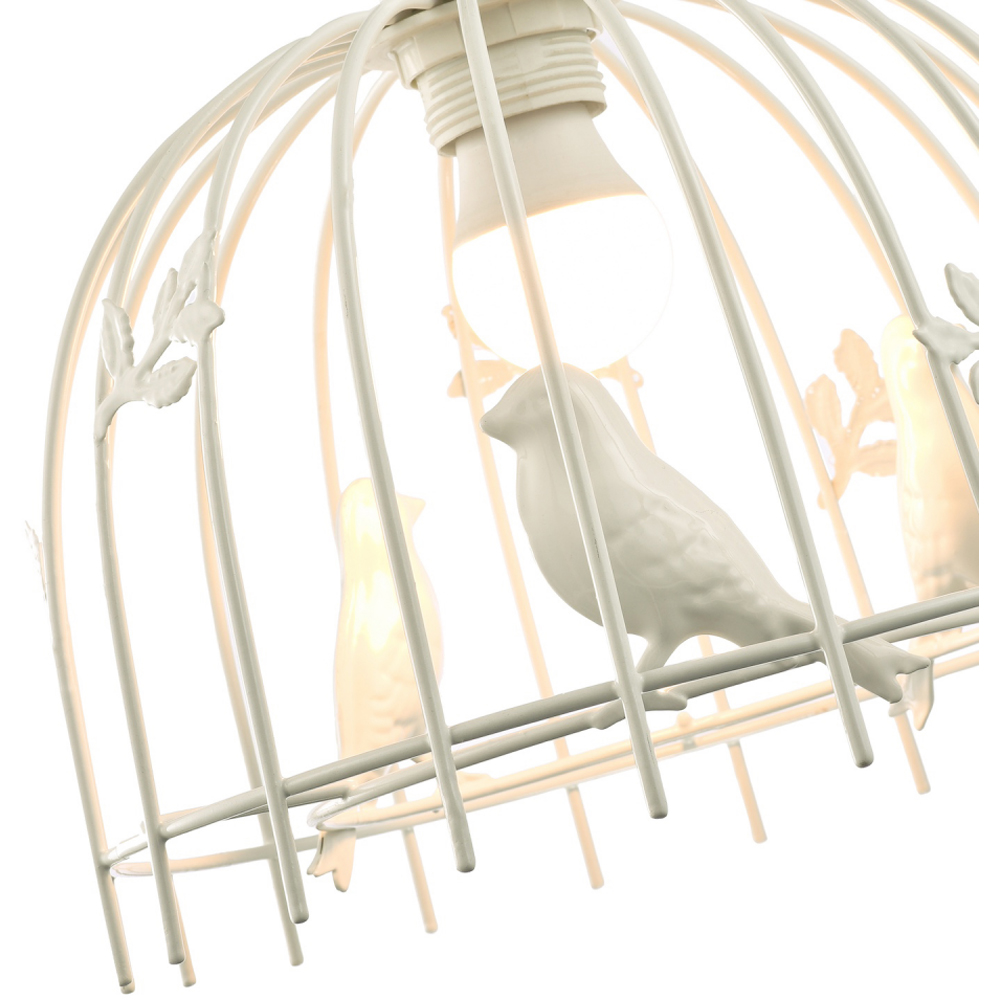 Happy Homewares White Gloss Metal Birdcage Birds and Leaves Shabby Chic Pendant Shade Image 3