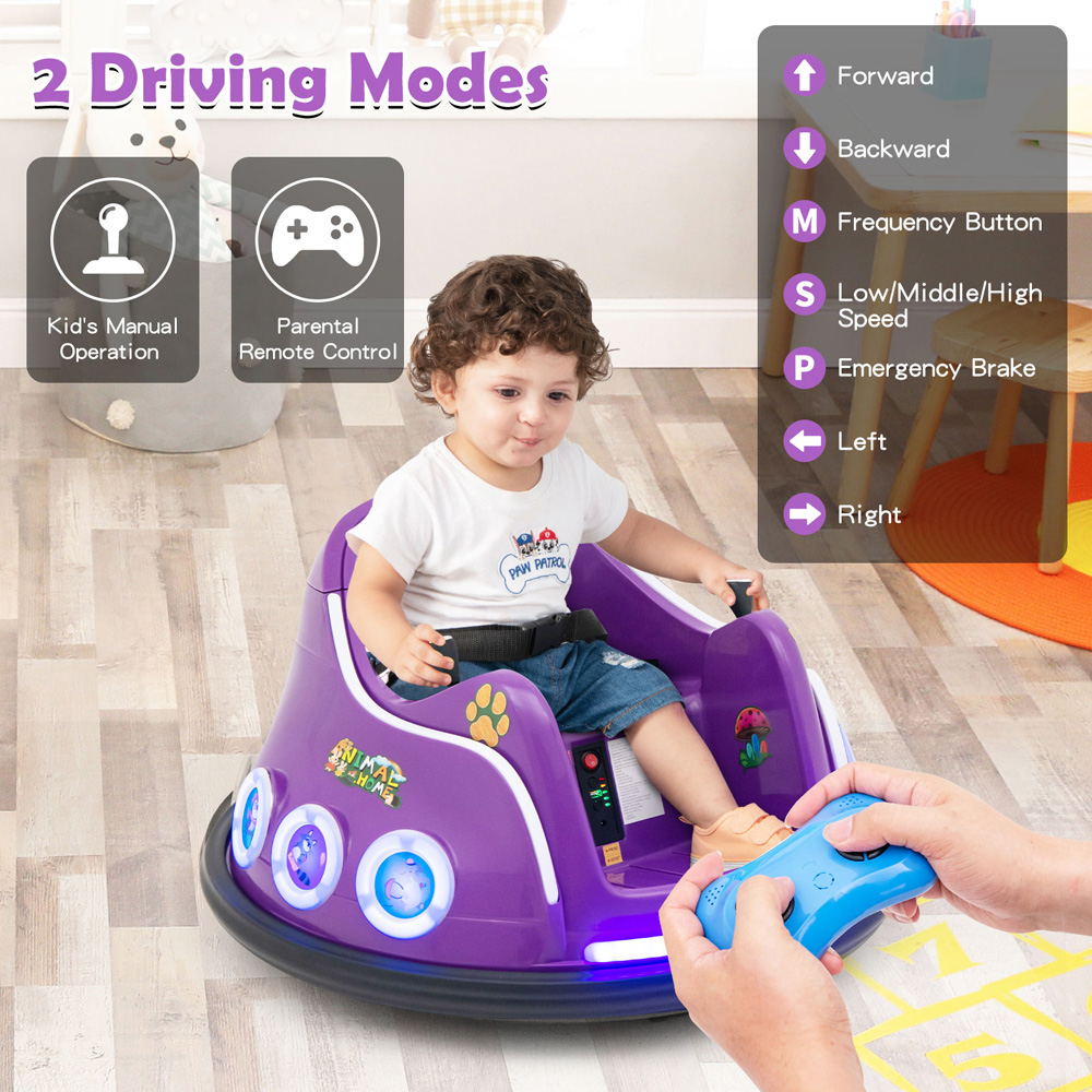 Costway Toddlers Purple Electric Ride On Bumper Car with Spin and Remote Control Image 7