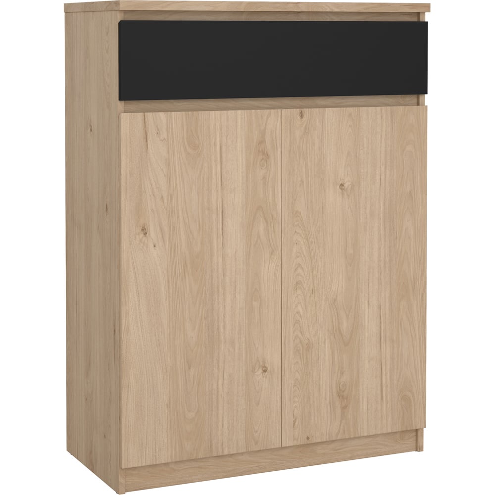 Florence 2 Door Single Drawer Jackson Hickory Oak and Black Shoe Cabinet Image 2
