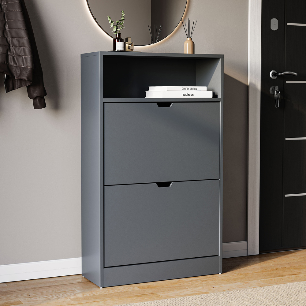VIDA DESIGNS 2 Drawer Single Shelf Grey Shoe Cabinet Image 5