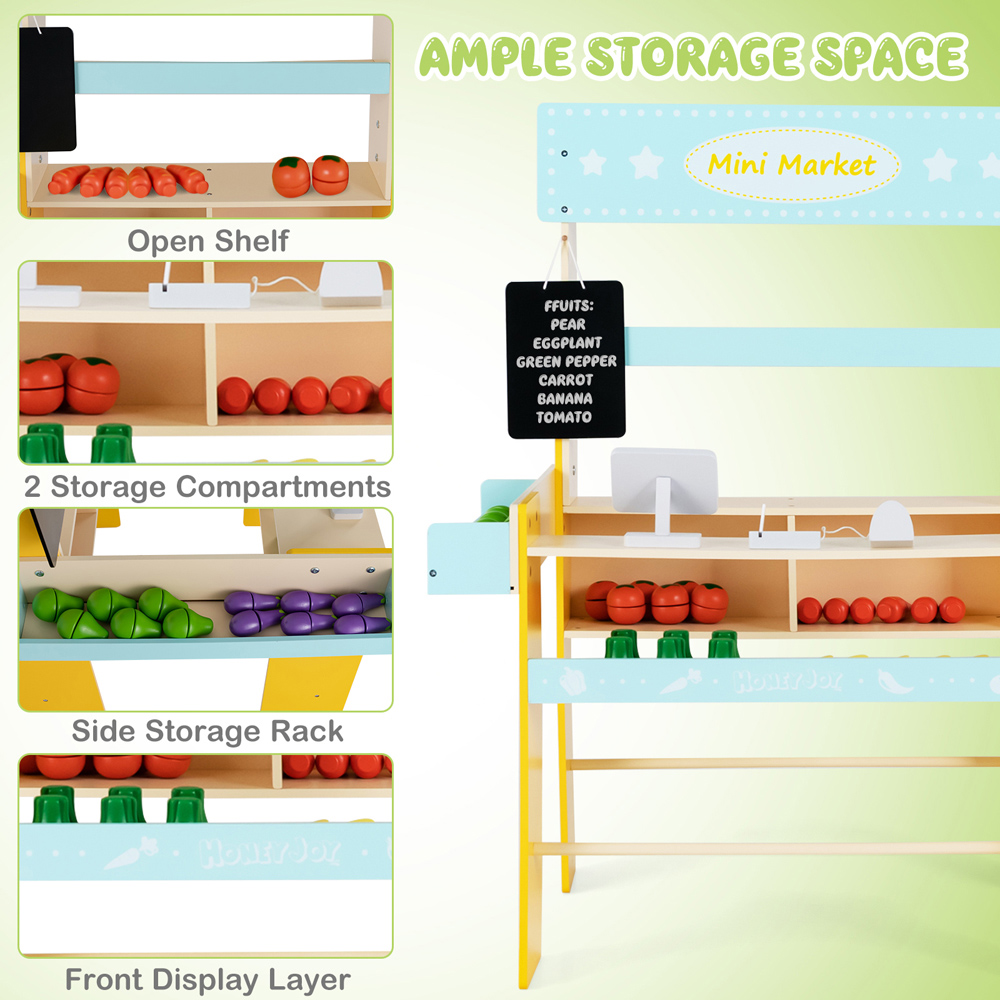 Costway Kids Blue Pretend Play Grocery Store Image 8