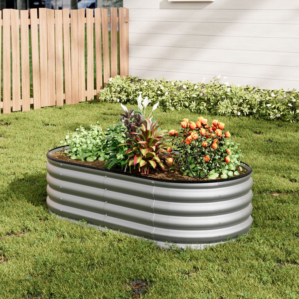 Living and Home Silver Oval Galvanised Steel Raised Garden Bed 160 x 42cm Image 7