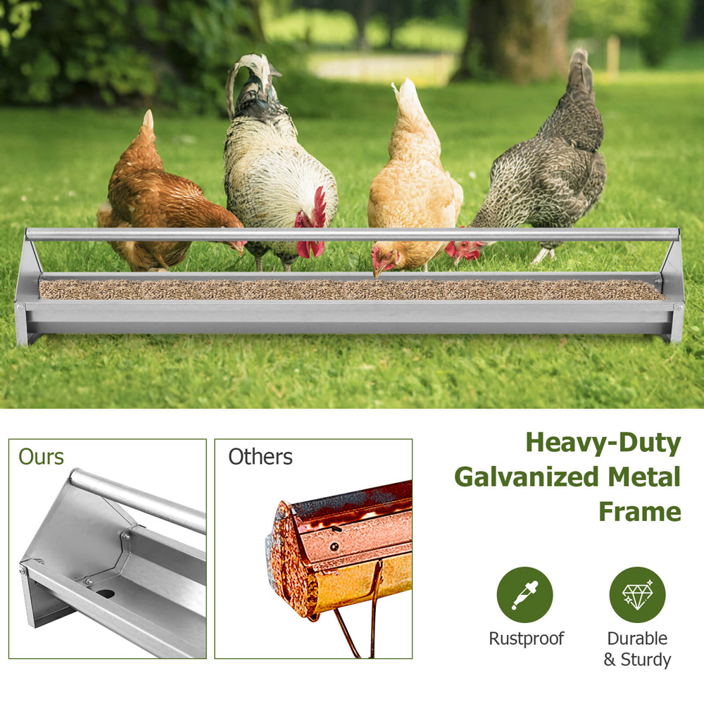 Costway Silver Steel Chicken Feeding Trough with Crossbar and Drainage Holes Image 7