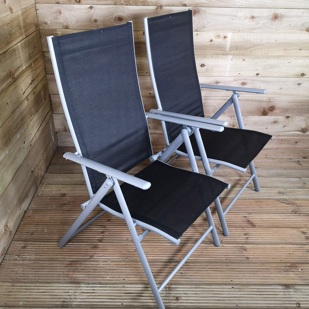 Samuel Alexander Black and Grey Multi-Position Reclining Folding Chair Set of 2 Image 4