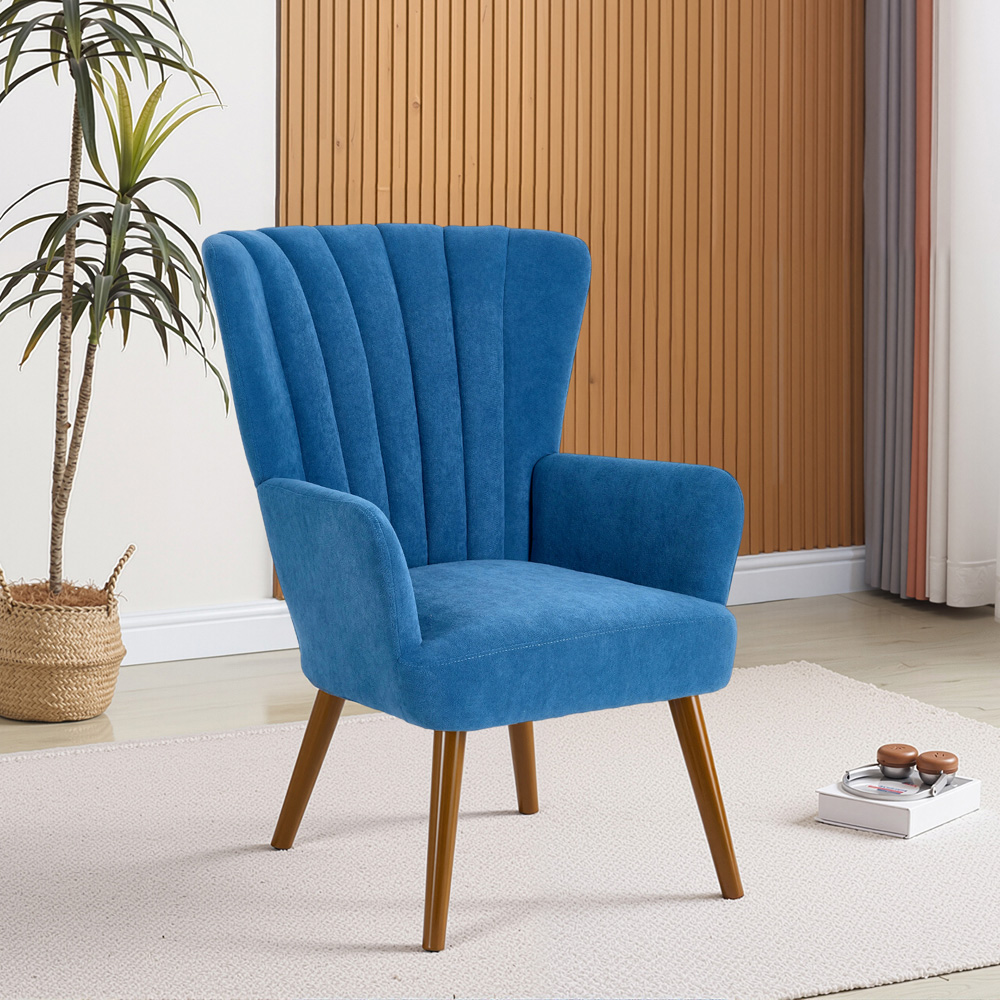 Living and Home Blue Velvet Vertical Stripe Backrest Accent Chair Image 7