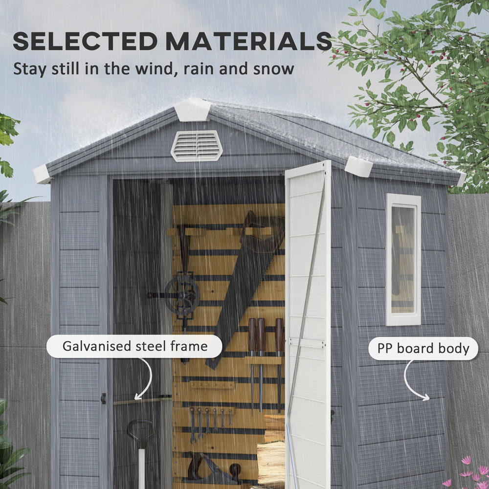 Outsunny 4 x 3ft Grey Garden Shed Storage with Foundation Kit and Vents Image 4