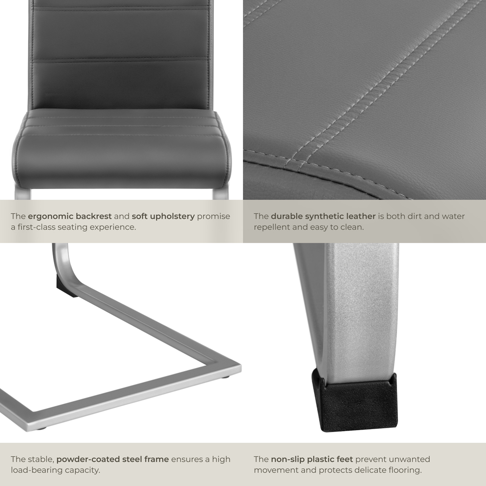 tectake Set of 2 Grey Cantilever High Backrest Dining Chair Image 5