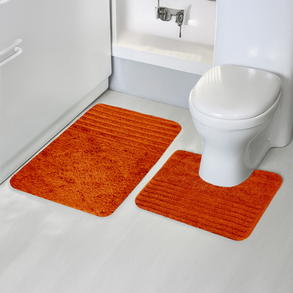 Velosso Linear Orange Bath Mat Set Image 2