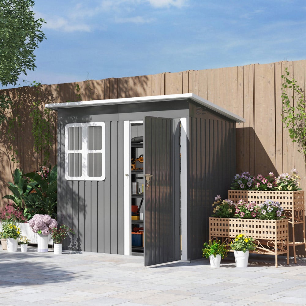 Outsunny 7 x 4ft Grey Galvanised Steel Garden Shed with Foundation Kit Image 2
