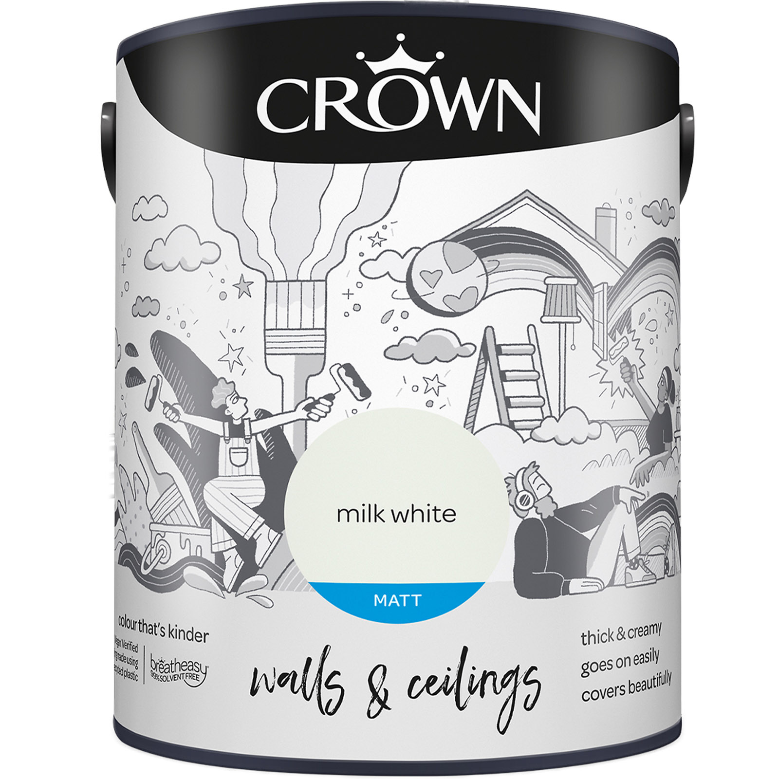 Crown Breatheasy Walls & Ceilings Milk White Matt Emulsion Paint 5L Image 2