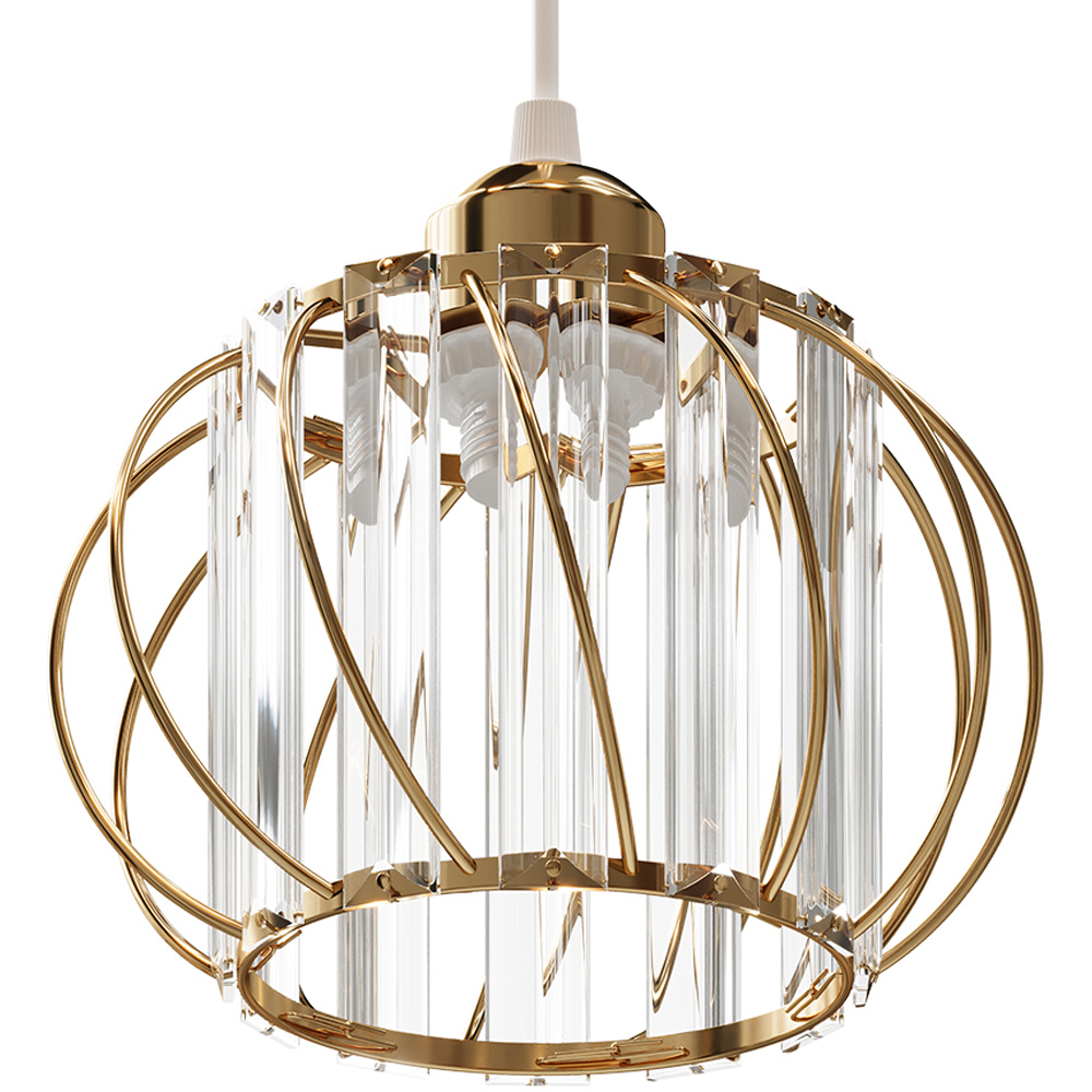 Living and Home Gold Iron Cage Glass Panels E27 Pendant Light Image 6