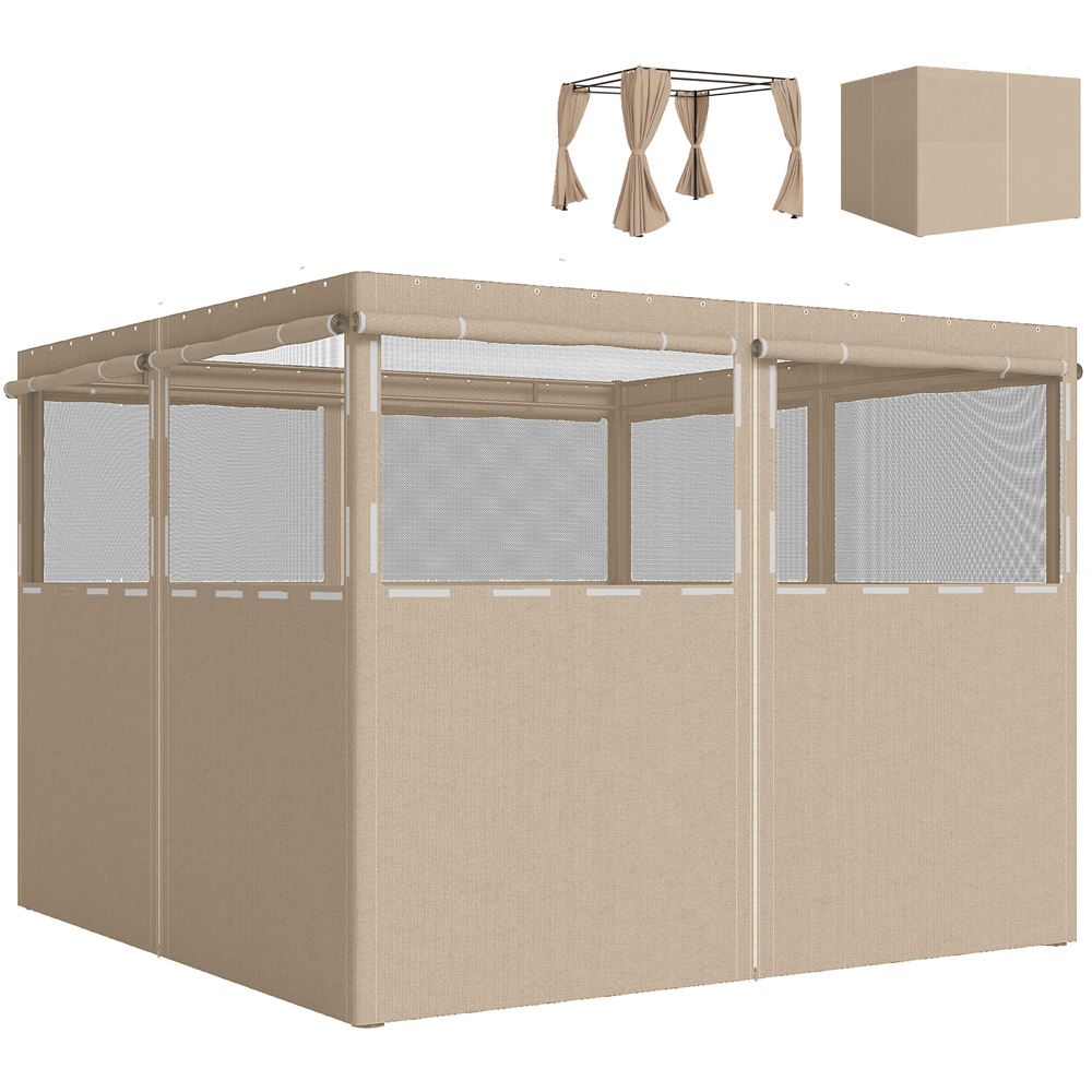 Outsunny 3 x 3m Khaki Gazebo Replacement Curtain 4 Pack Image 2