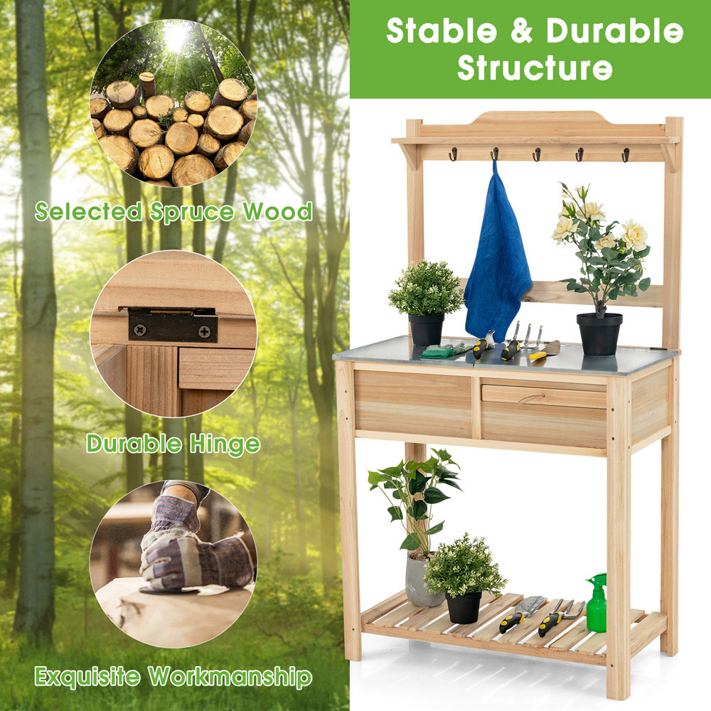 Costway Wooden Flip Open Garden Potting Table Image 6