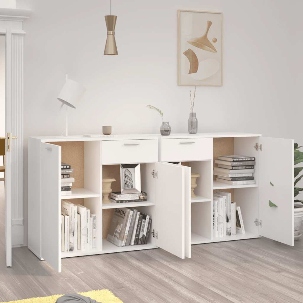 vidaXL 2 Door Single Drawer White Sideboard Set of 2 Image 8