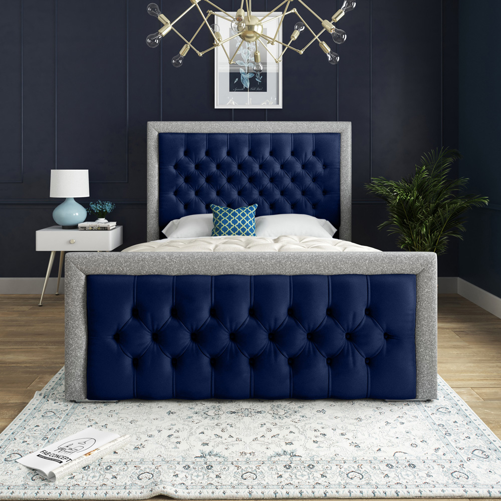 DS Living Cheltenham Small Double Glitter and Blue Velvet Bed Frame Image 3