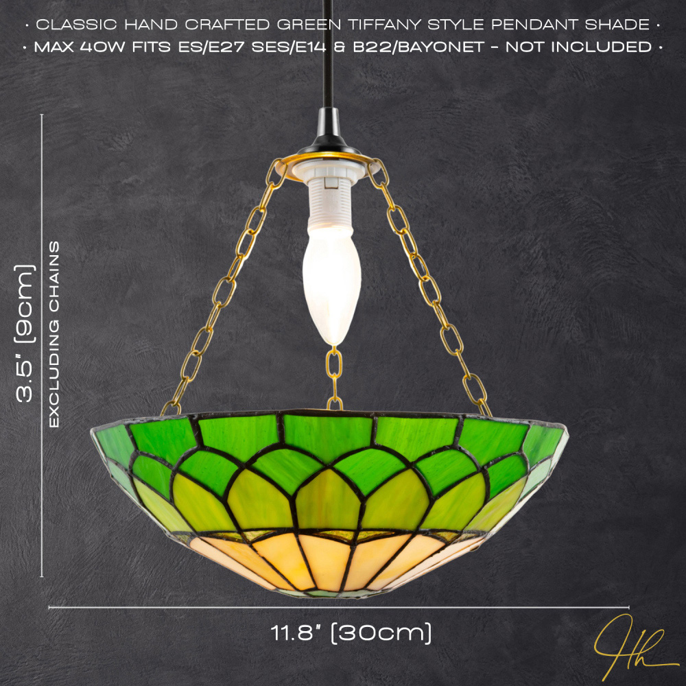 Happy Homewares Amber and Green Stained Glass Domed Pendant Lamp Shade Image 7