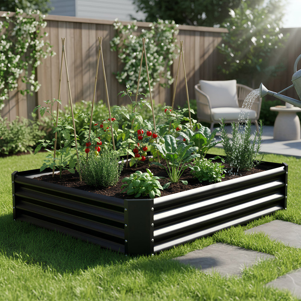 Harbour Housewares Anthracite Square Galvanised Steel Raised Garden Bed 120 x 120cm Image 3